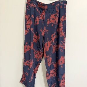 Skies Are Blue Navy Pants with Coral Floral Accent